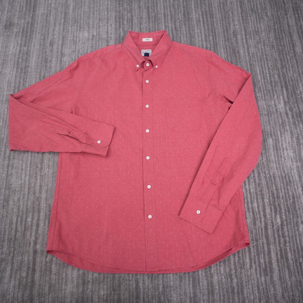J.Crew Button Down Shirt Mens L Pink Excellent Slim Secret Wash Stretch Print